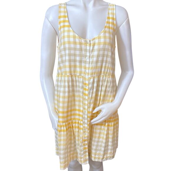 Madewell Yellow Ombre Gingham Tiered Mini Dress Size Medium Spring Preppy Picnic - Picture 1 of 10